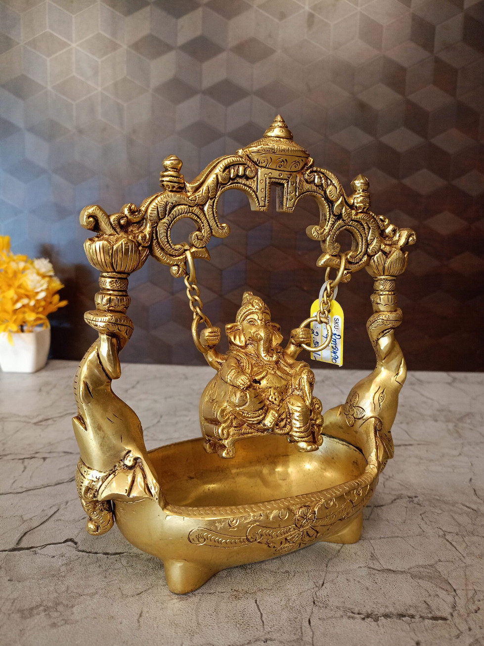 Brass Uruli Ganesha – 8″