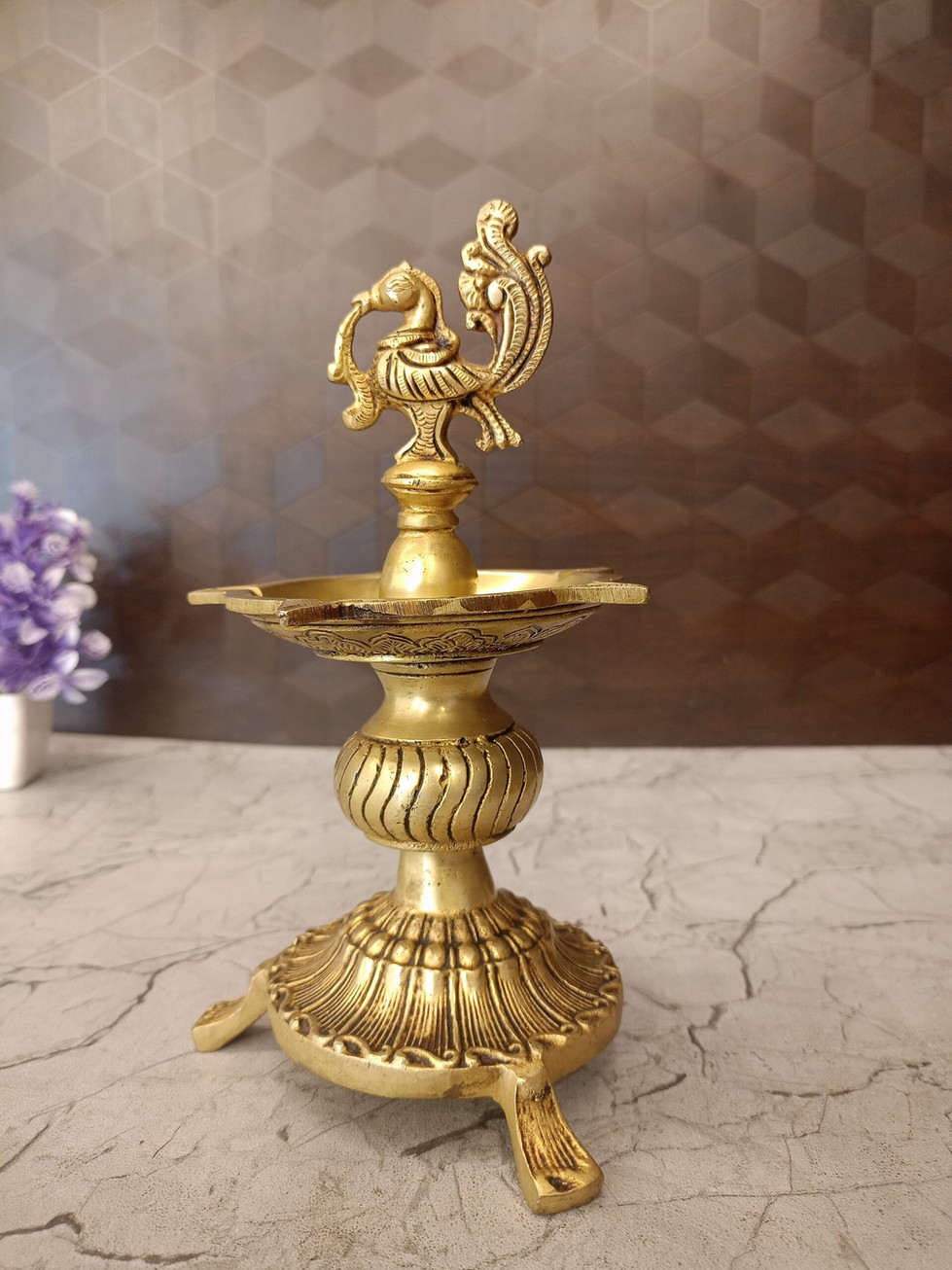 Brass Cup Shape Kuthuvilaku Five Face Pure Brass With Annam 8”