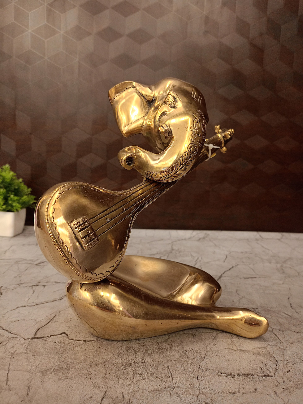 Brass Modern Ganesha Veena idol