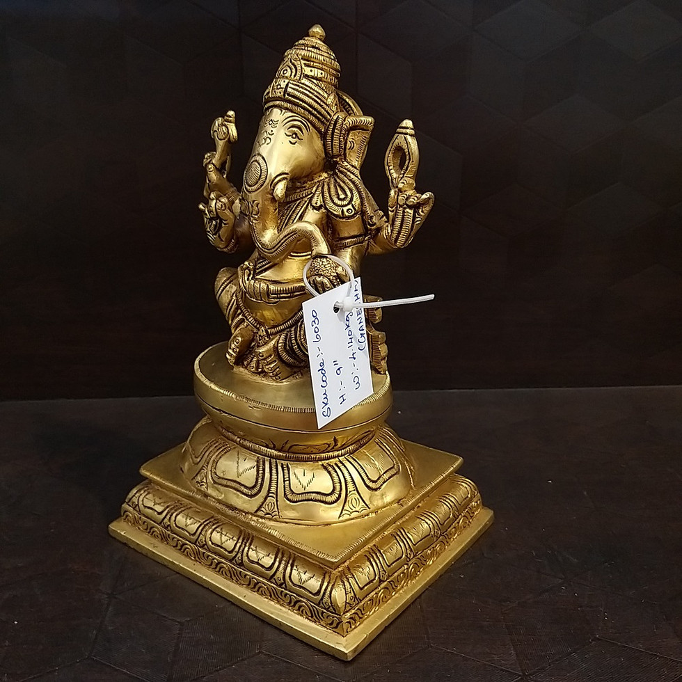 Brass Ganesha on Big Designer Base Statue- 9″