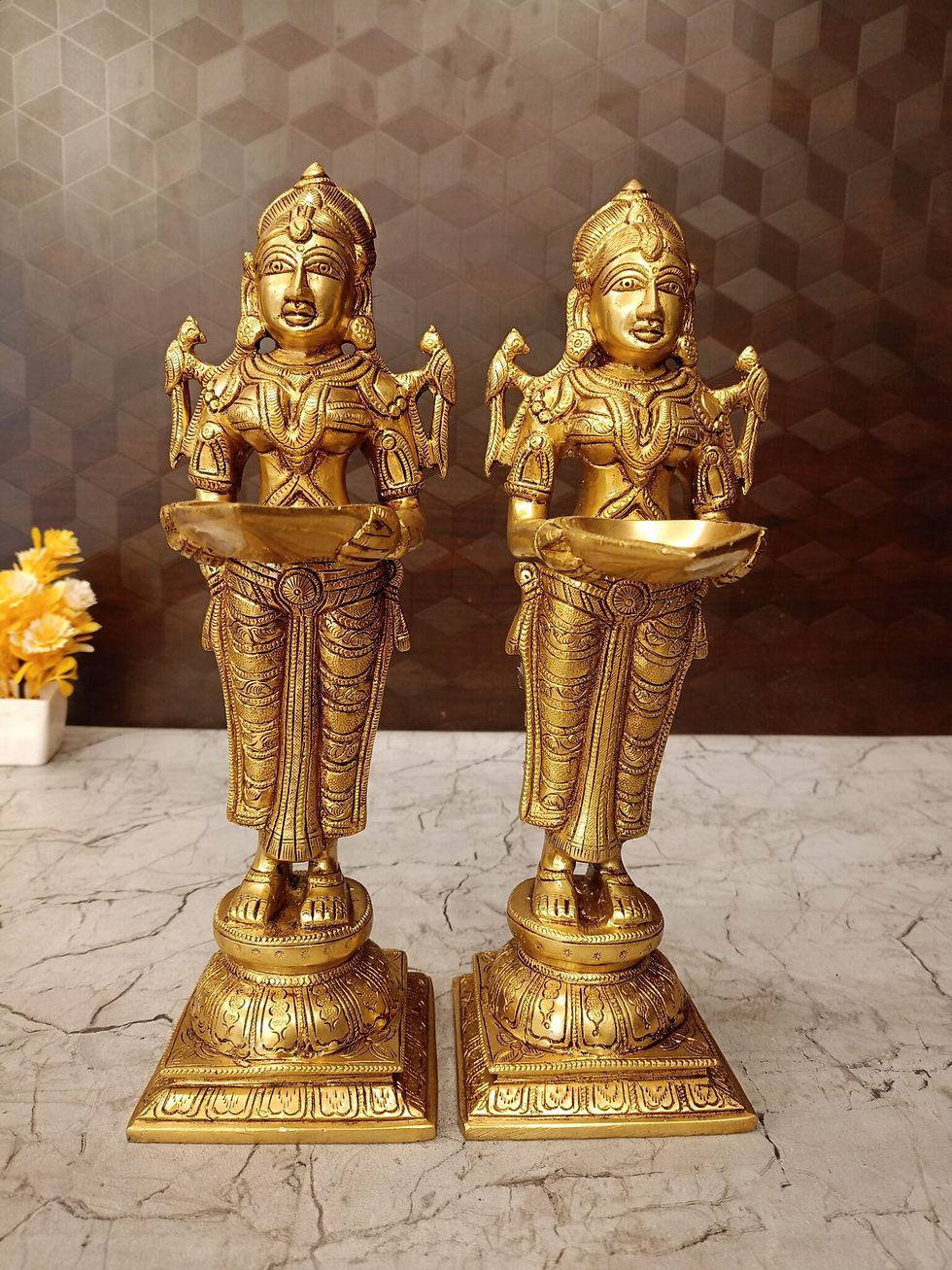 Brass Paavai Diya pair For Home Decor And Pooja Room / handicraft Idol 12″