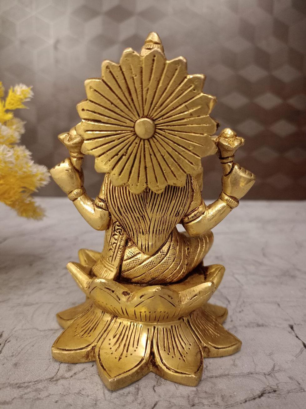 Brass Lotus Lakshmi Idol