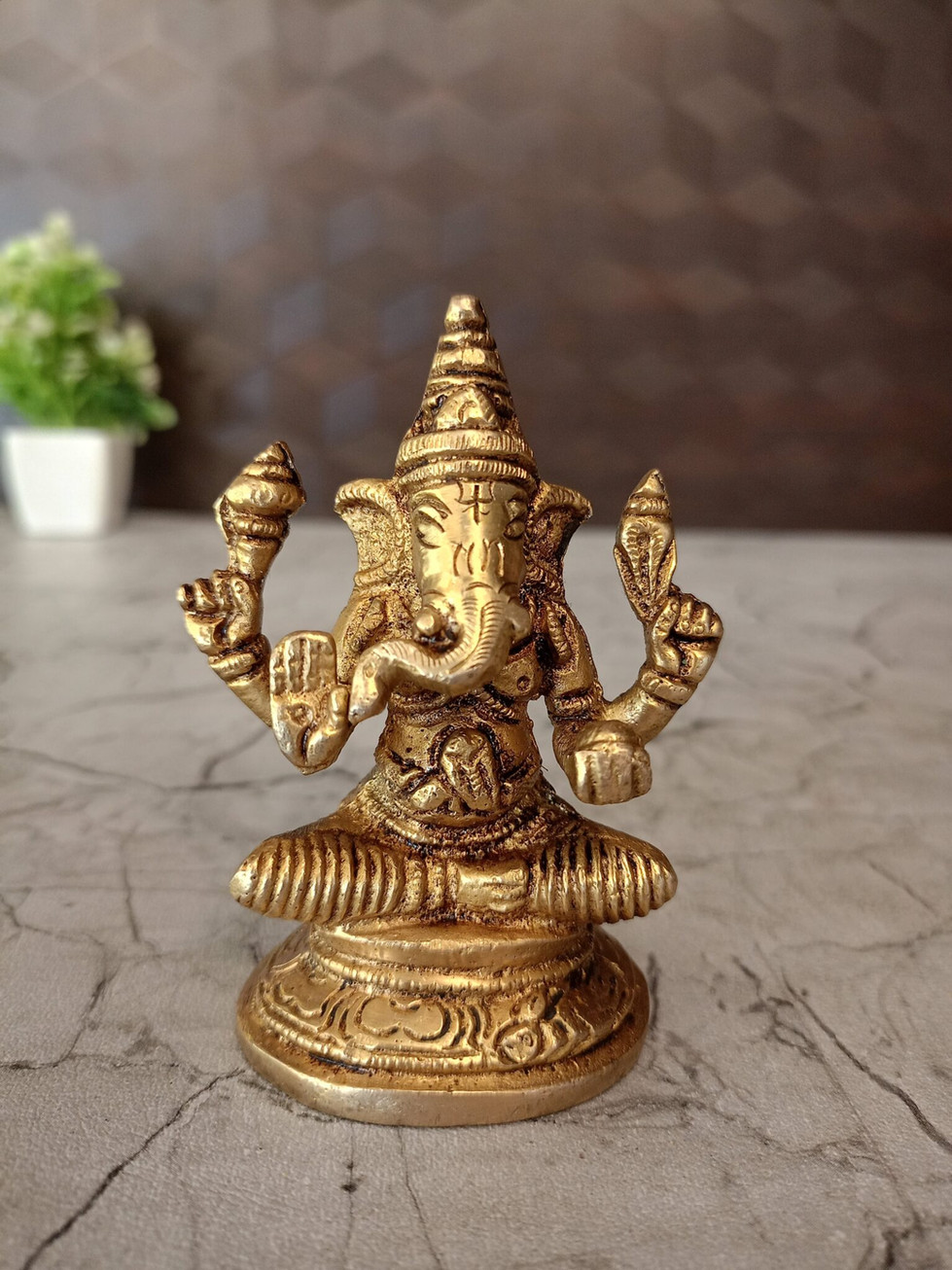 Brass Valamburi Ganesha Statue 3.5″