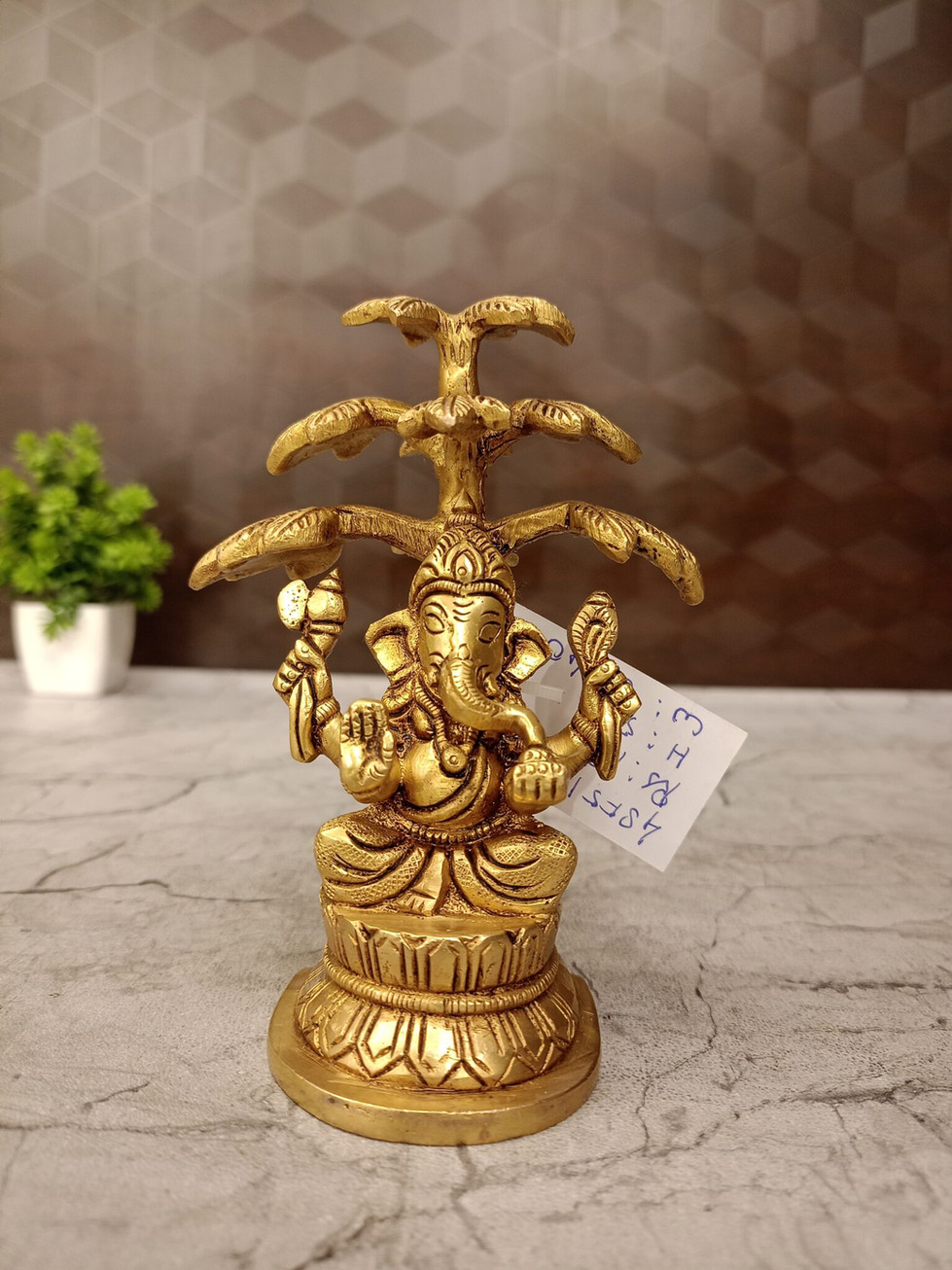 Brass Ganesha Sitting Under The Tree 5.5”