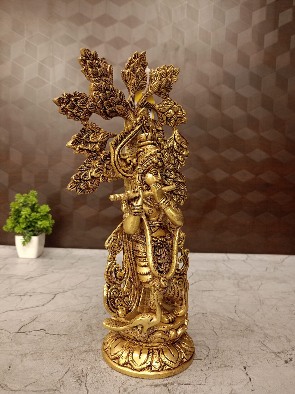 Brass Tree Krishna Idol Decorative Showpiece- 12″
