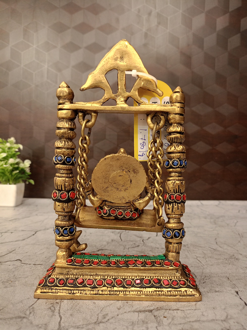 Brass Swing Ganesha With Stone Finish 8.5"