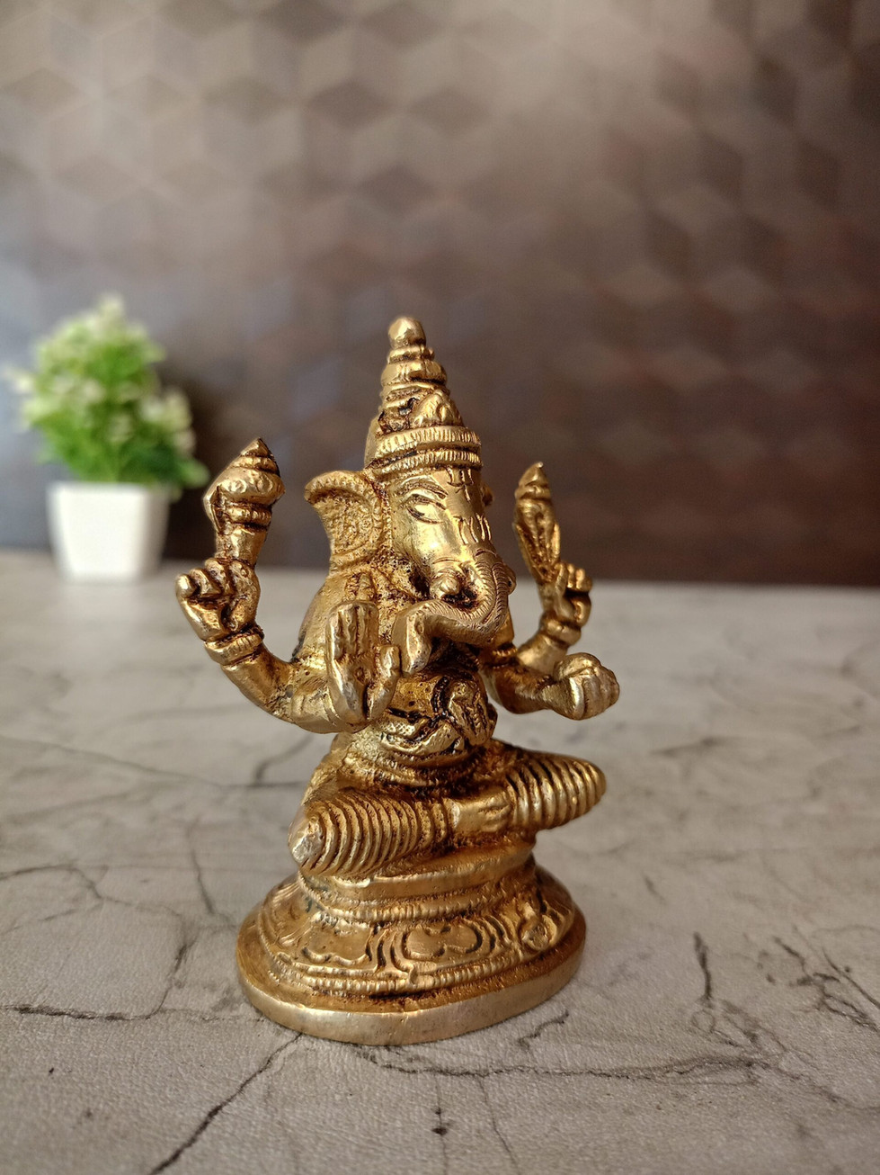 Brass Valamburi Ganesha Statue 3.5″