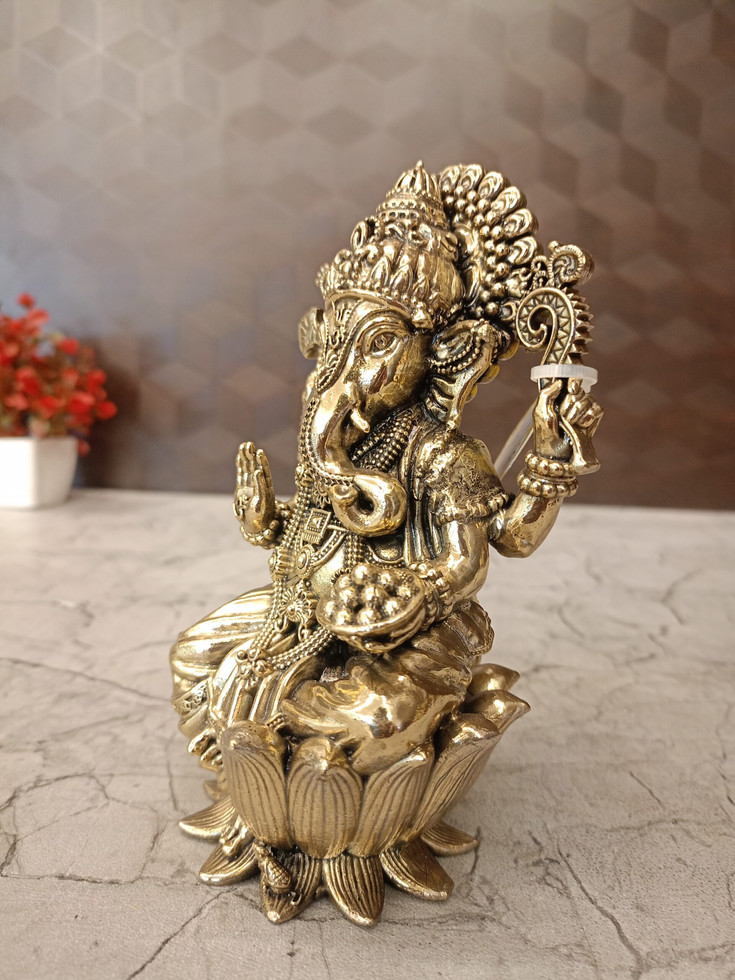 Buy Brass Fine Art Ganesha Sitting On Lotus Statue For Pooja