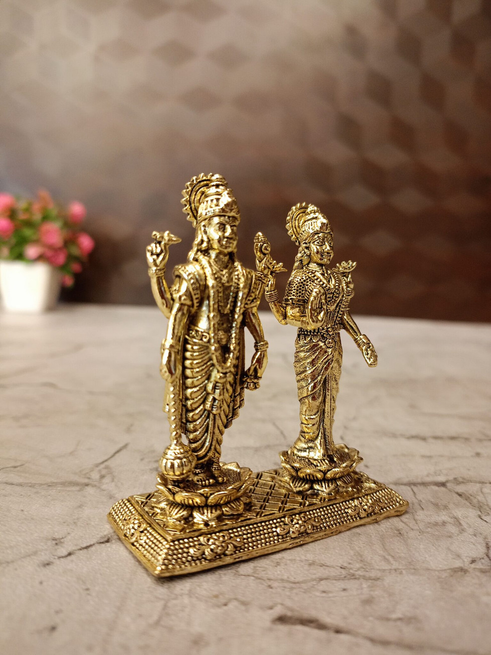 Brass Fine art Vishnu Lakshmi Idol