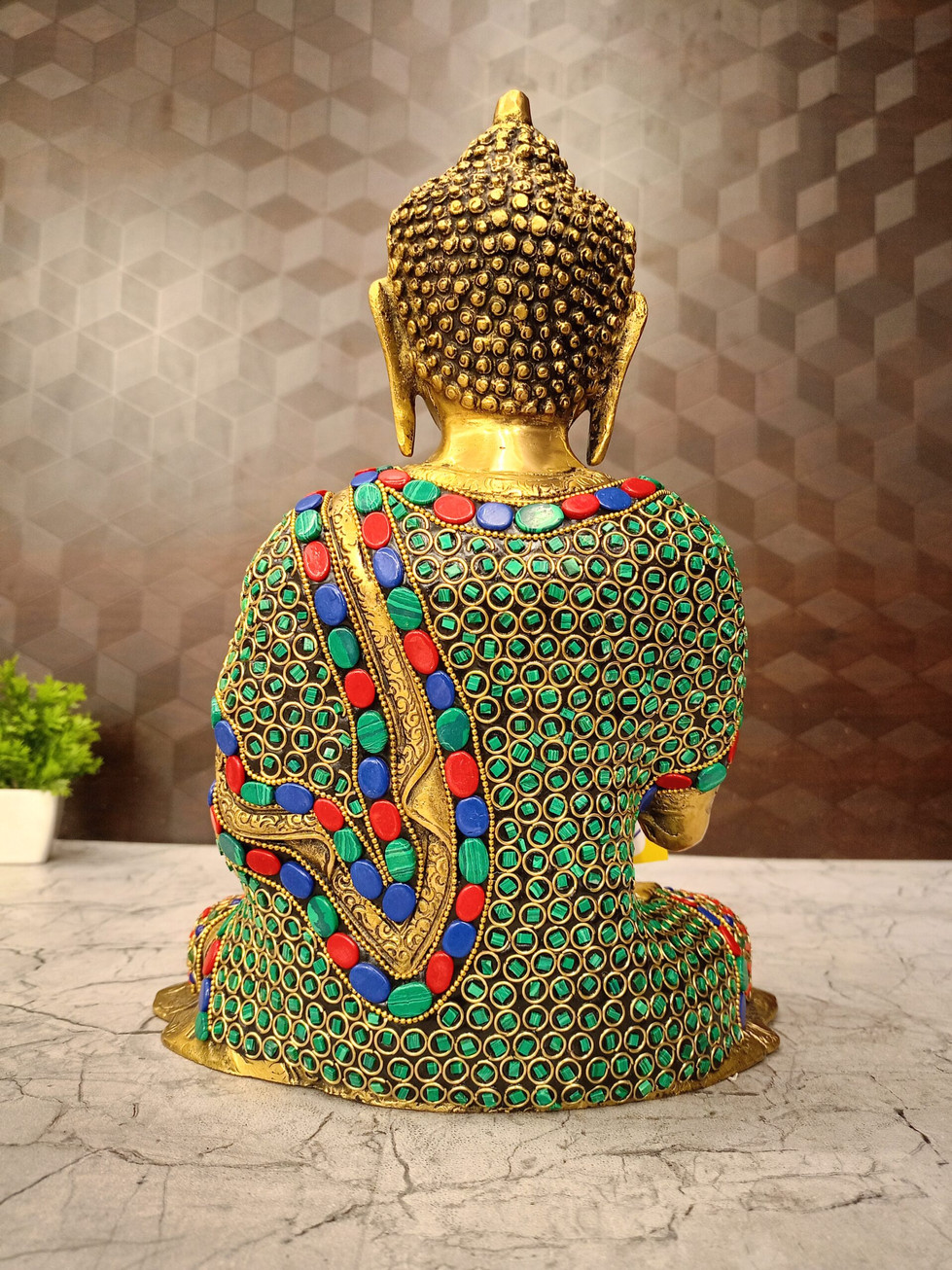 Brass Buddha Red Blue And Green Colour Stone work 12″