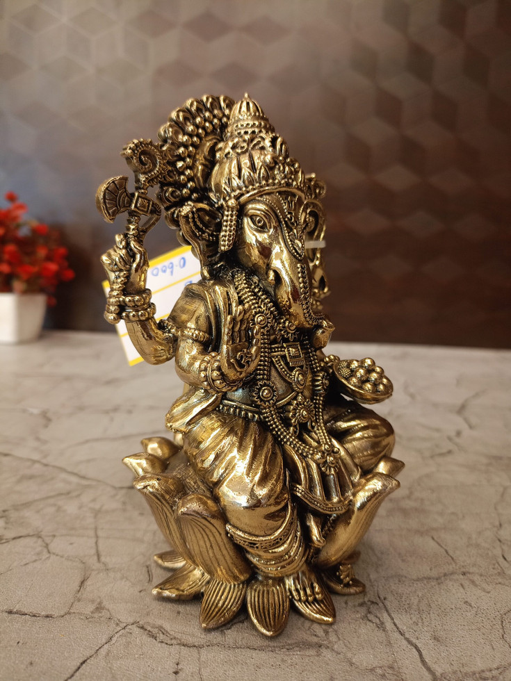 Buy Brass Fine Art Ganesha Sitting On Lotus Statue For Pooja