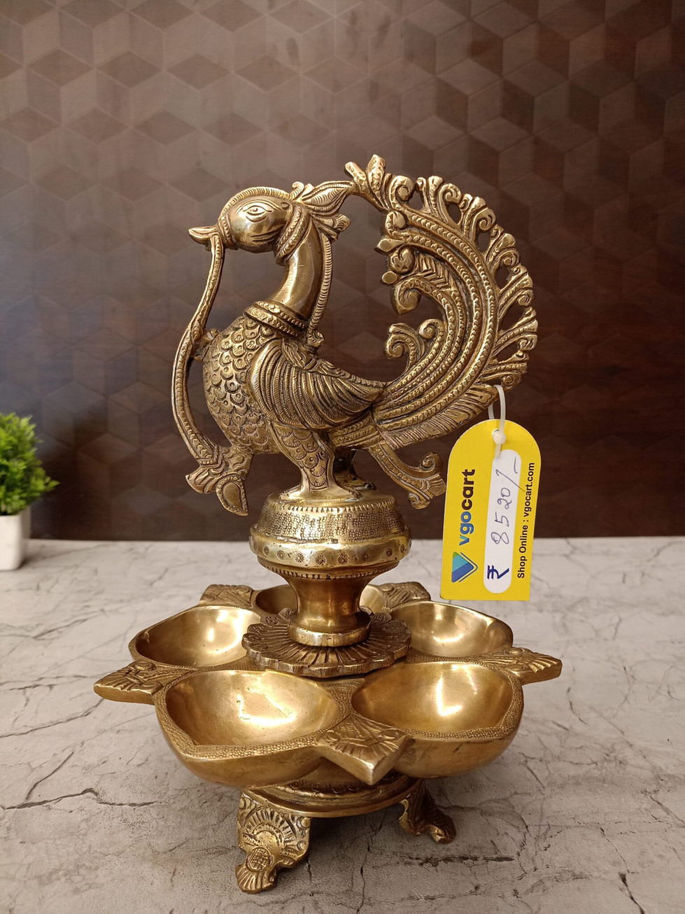 Brass Peacock 5 face Diya- 11′