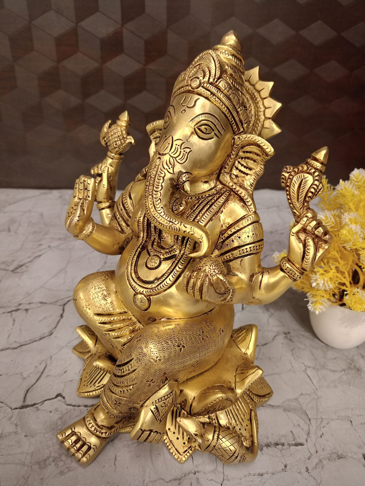 Brass Ganesha Sitting On Lotus