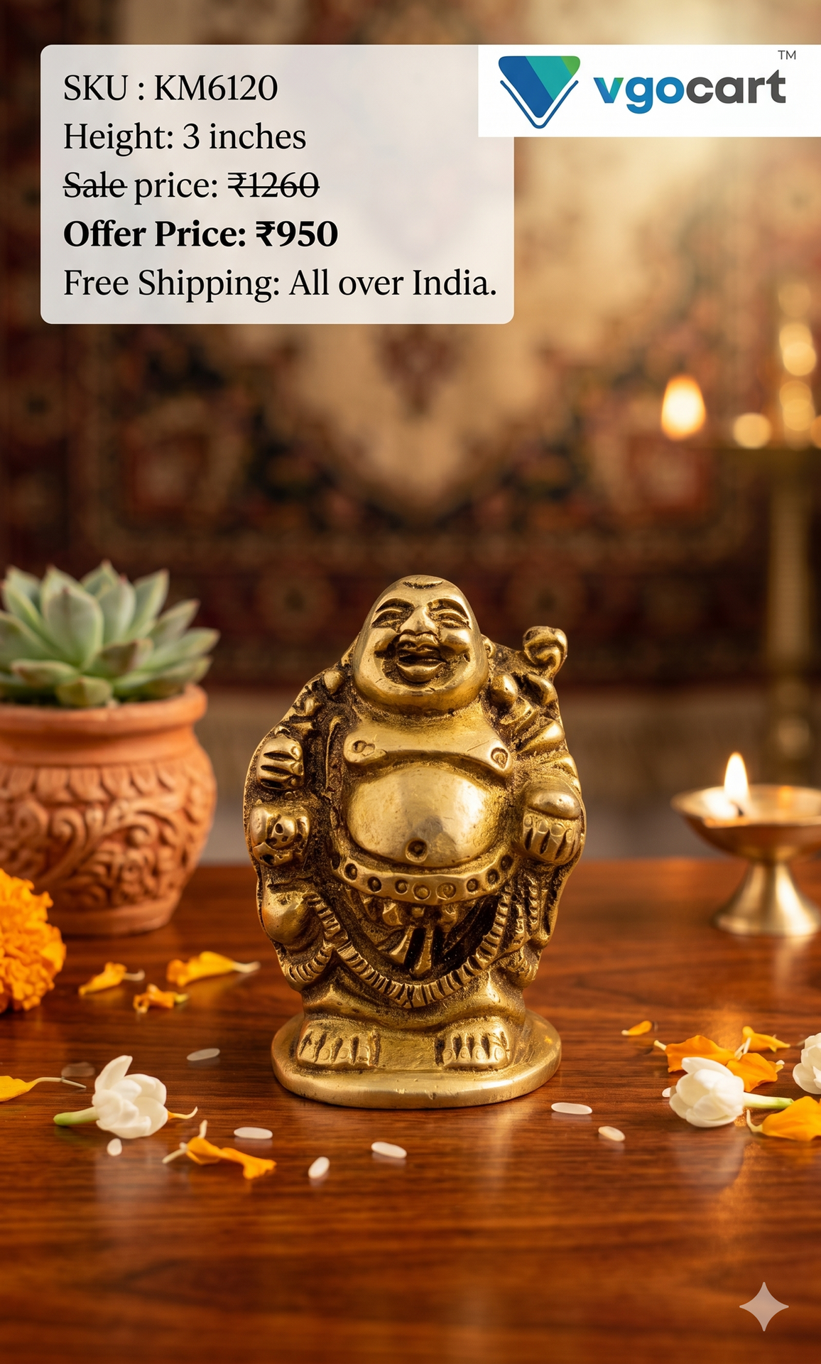 Brass Laughing Buddha 3''