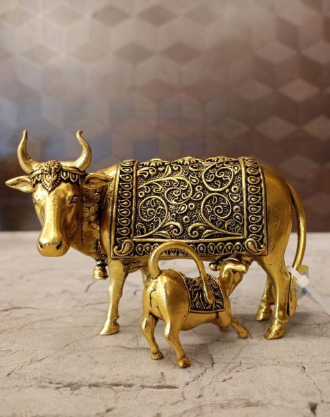 buy-brass-fine-art-cow-and-calf-idol-antique-handicraft-pooja-gift-vgocart-coimbatore-indi