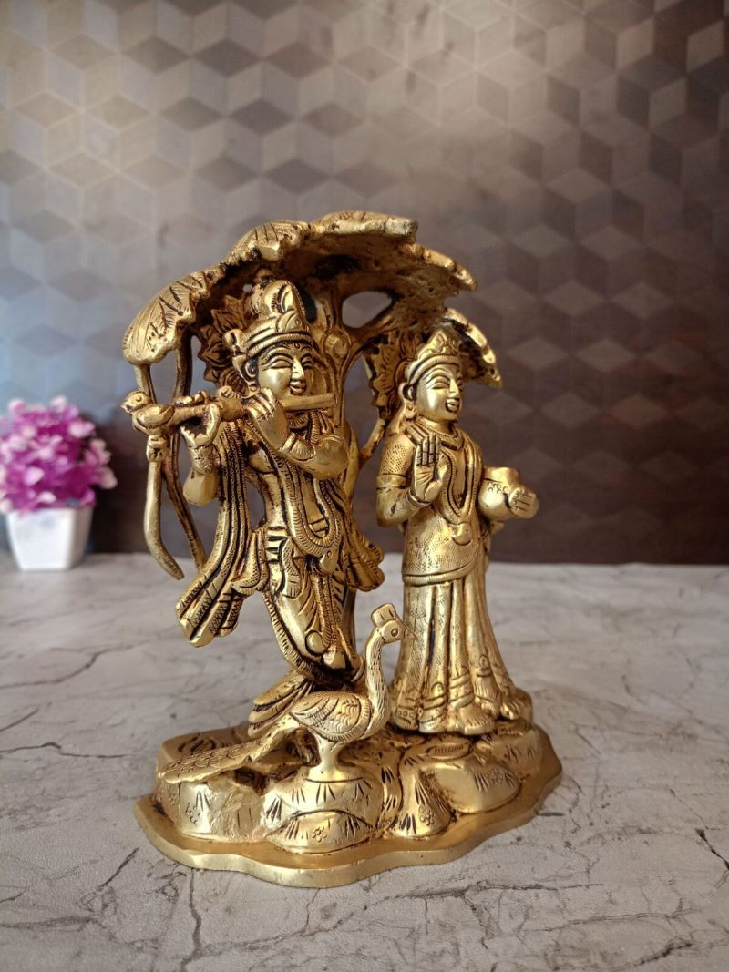 Brass Radha Krishna Tree Idol