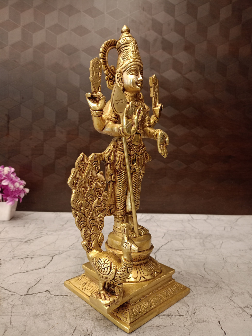Brass Peacock Murugan Idol 14"