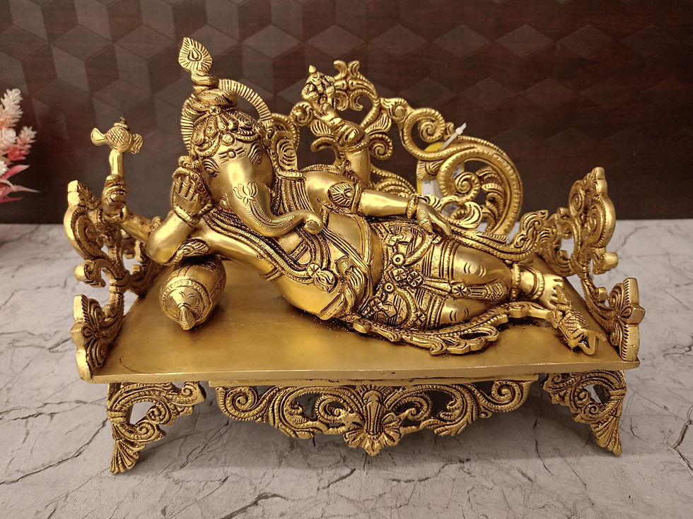 Brass Ganesha Idol Sleeping On Designer Sofa 9″
