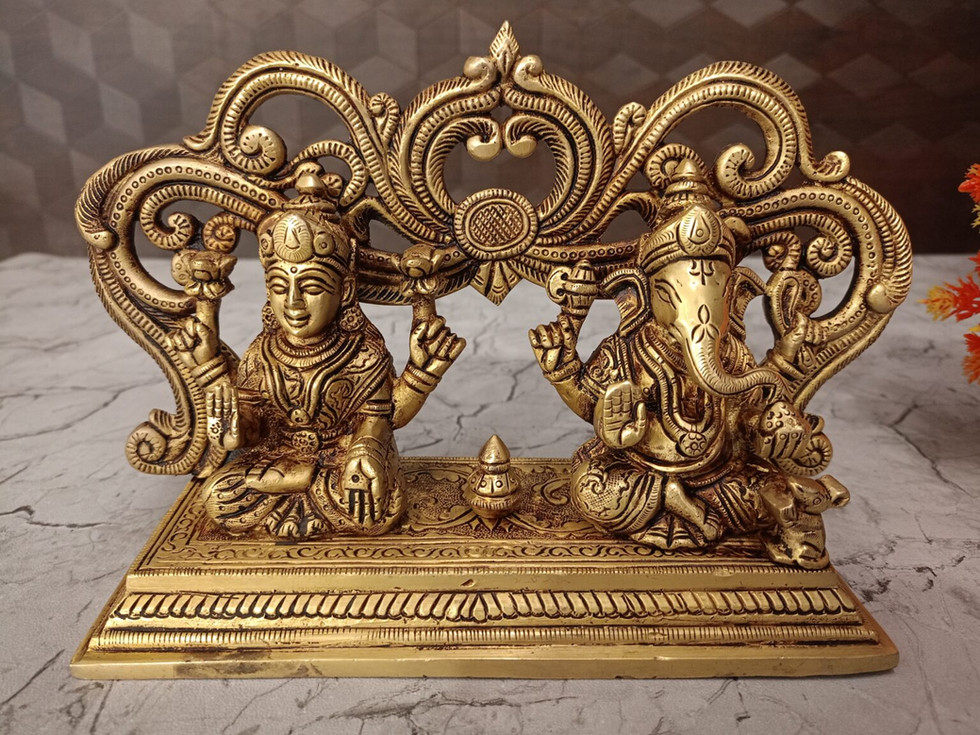 Brass Lakshmi Ganesha With Decorative Arch Statue 6″