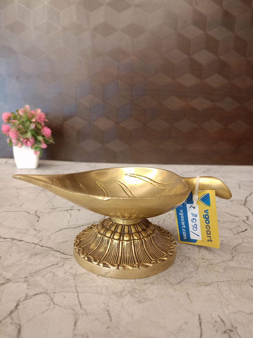 Brass Leaf Diya Big | Pure Brass Leaf Vilakku Large
