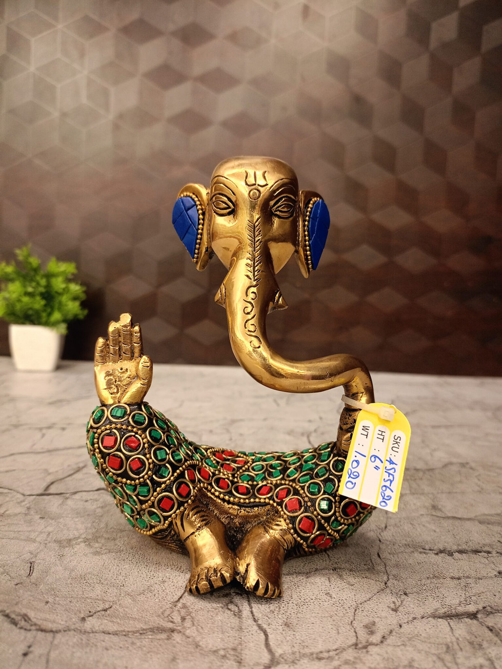 Brass Modern Ganesha Stone work Idol