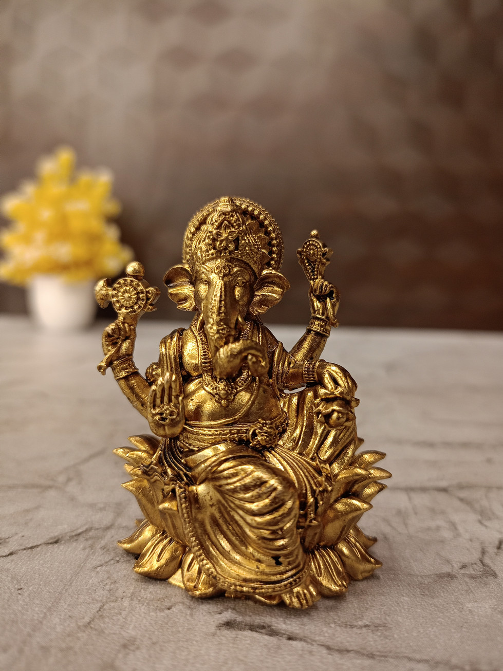 Brass Fine art Lotus Ganesha Idol
