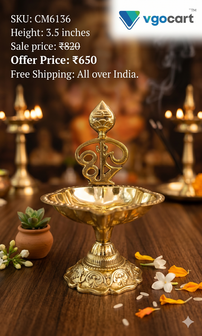 Brass Om diya Single Face For Pooja 3.5"