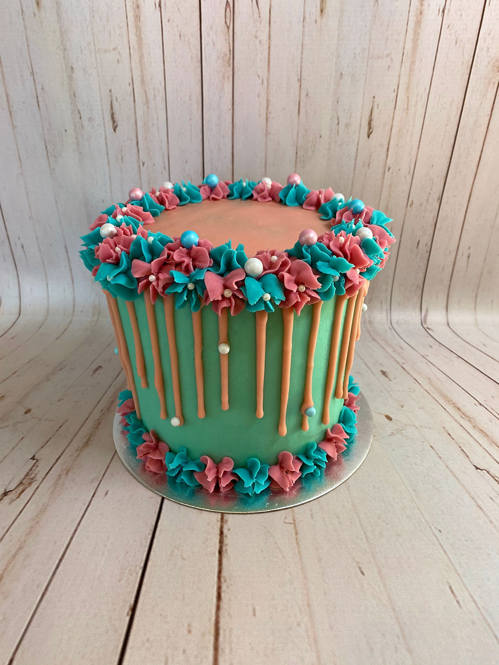 Butter, Sugar, Flower Floral Wreath Drip Cake