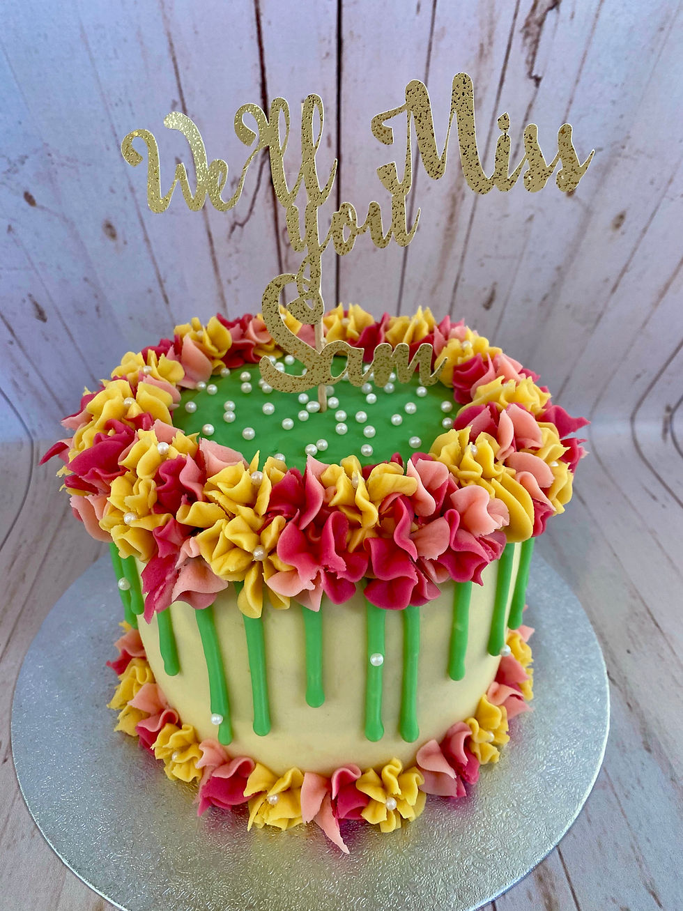 Butter, Sugar, Flower Floral Wreath Drip Cake