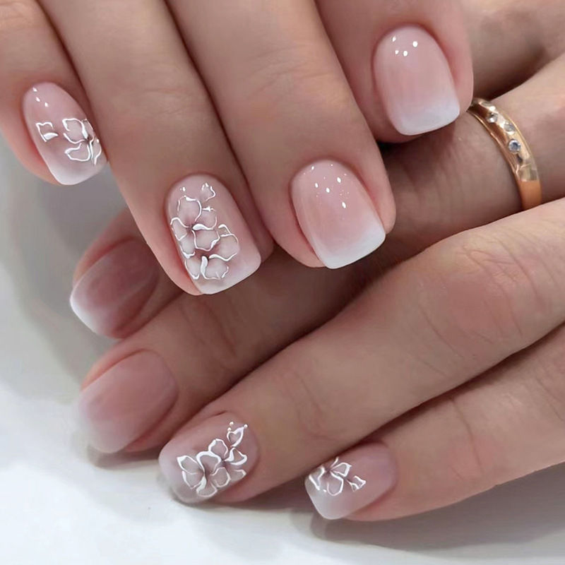 square white flower gentle gradient Press on nails