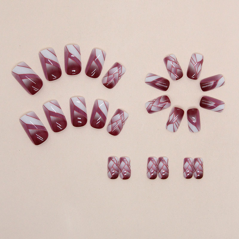 Thumbnail: Long Broken Cracked Burgundy Glass Nail Art  Press-on nails
