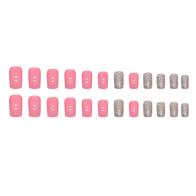 Thumbnail: Pure color girly pink glitter nail art Press-on nails