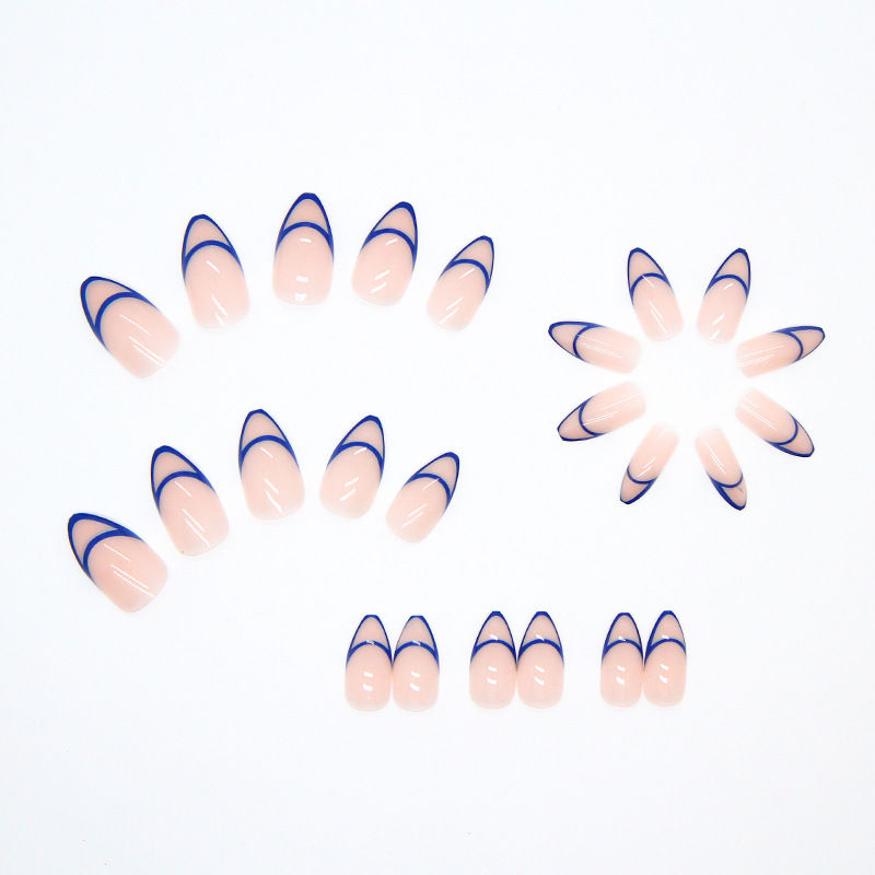 Thumbnail: Short pink blue wearable nail art with press-on nails