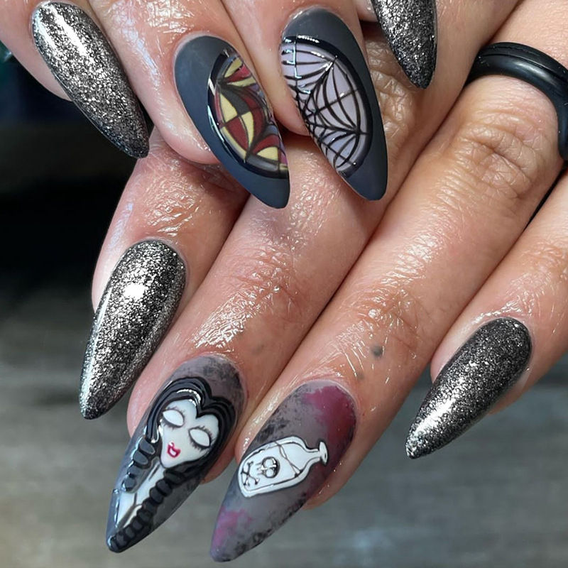 Dark Sweet Cool Girl Wearable Nail Art Halloween Spider Web Dark Matte Nail Art