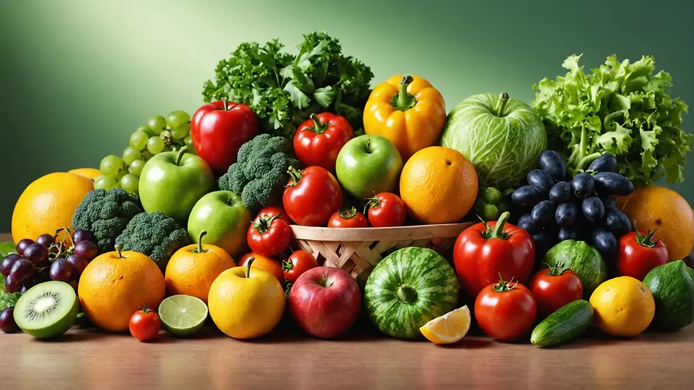 Colorful array of fruits and vegetables