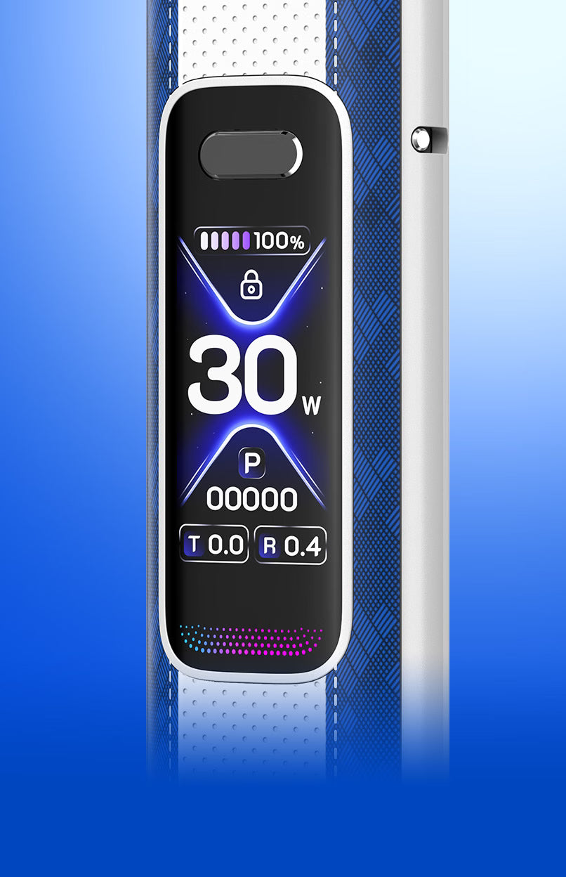 OXVA Xlim 3 Ultra 1.05 inch HD display showing wattage and battery readout