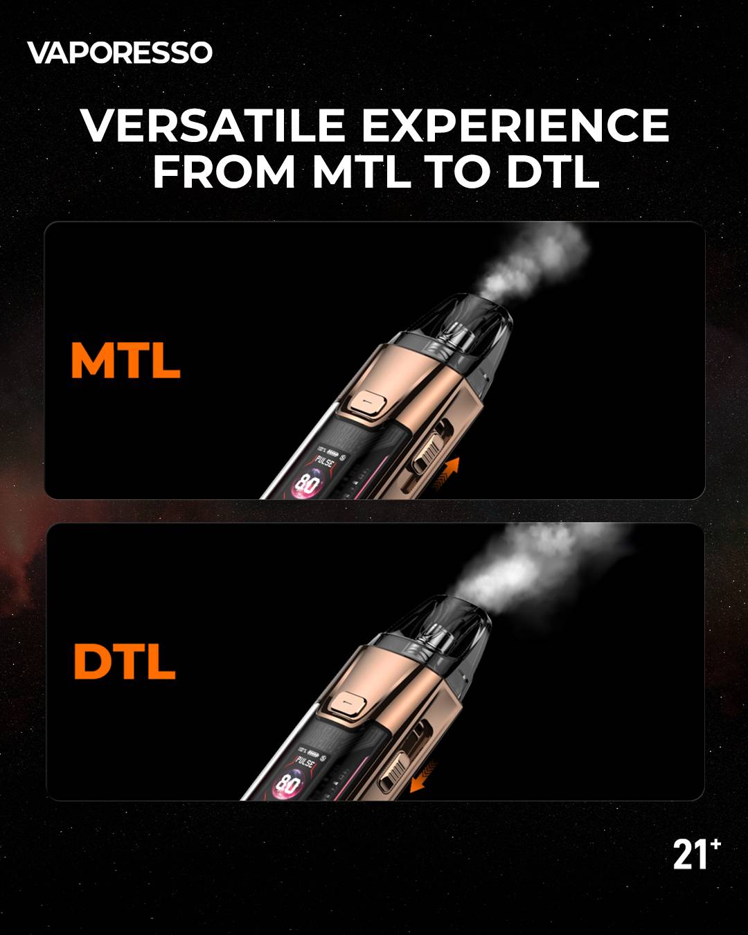 Vaporesso Luxe XR Max 2 versatile MTL to DTL vaping experience with airflow switch