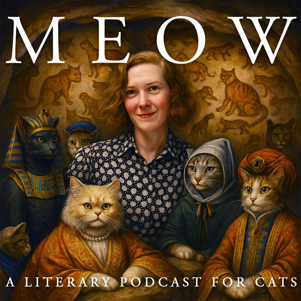 Author Rebecca Van Laer surrounded by cats