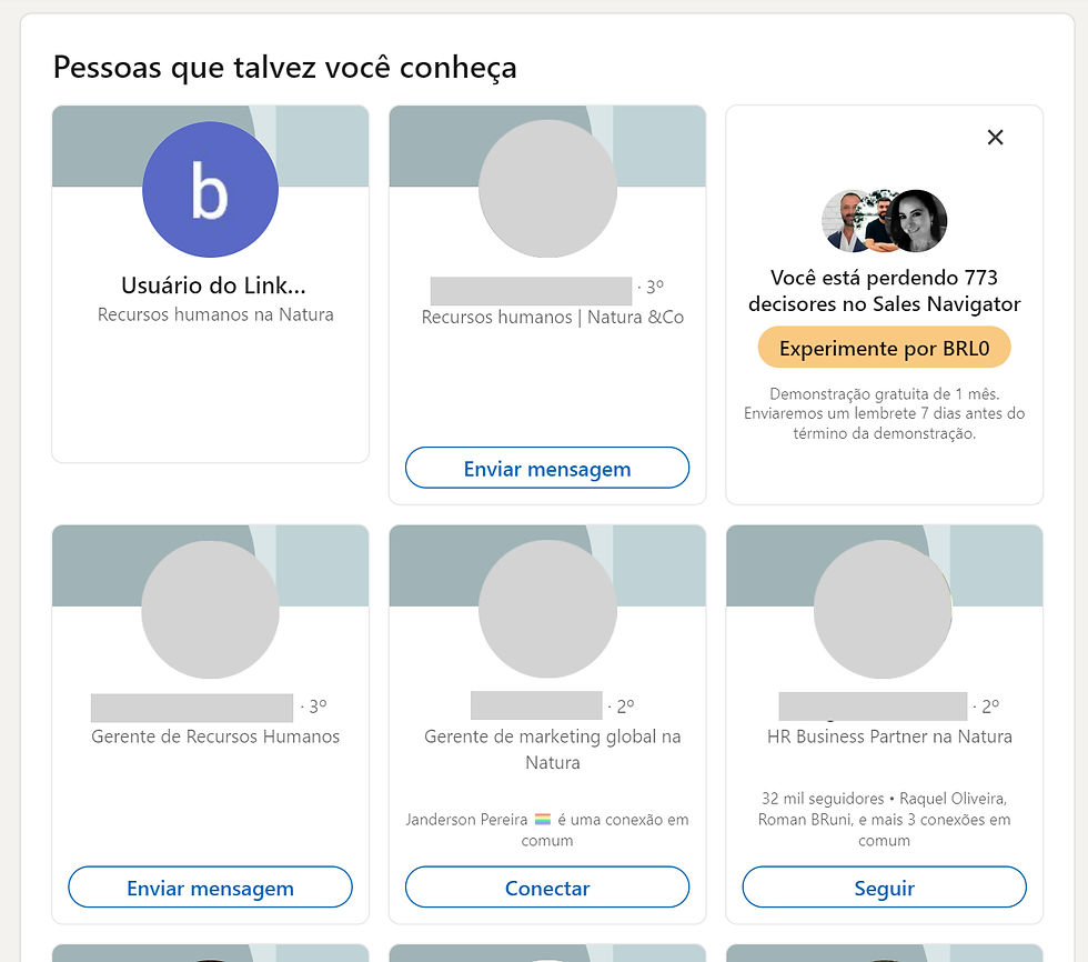 print do linkedin da lista de funcionários com os filtros ativados pra achar recrutadores