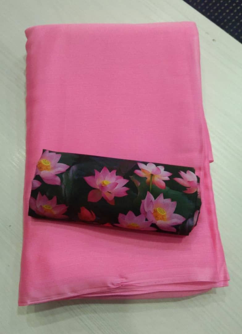 Thumbnail: Plain Mass Chiffon Saree With Printed Blouse