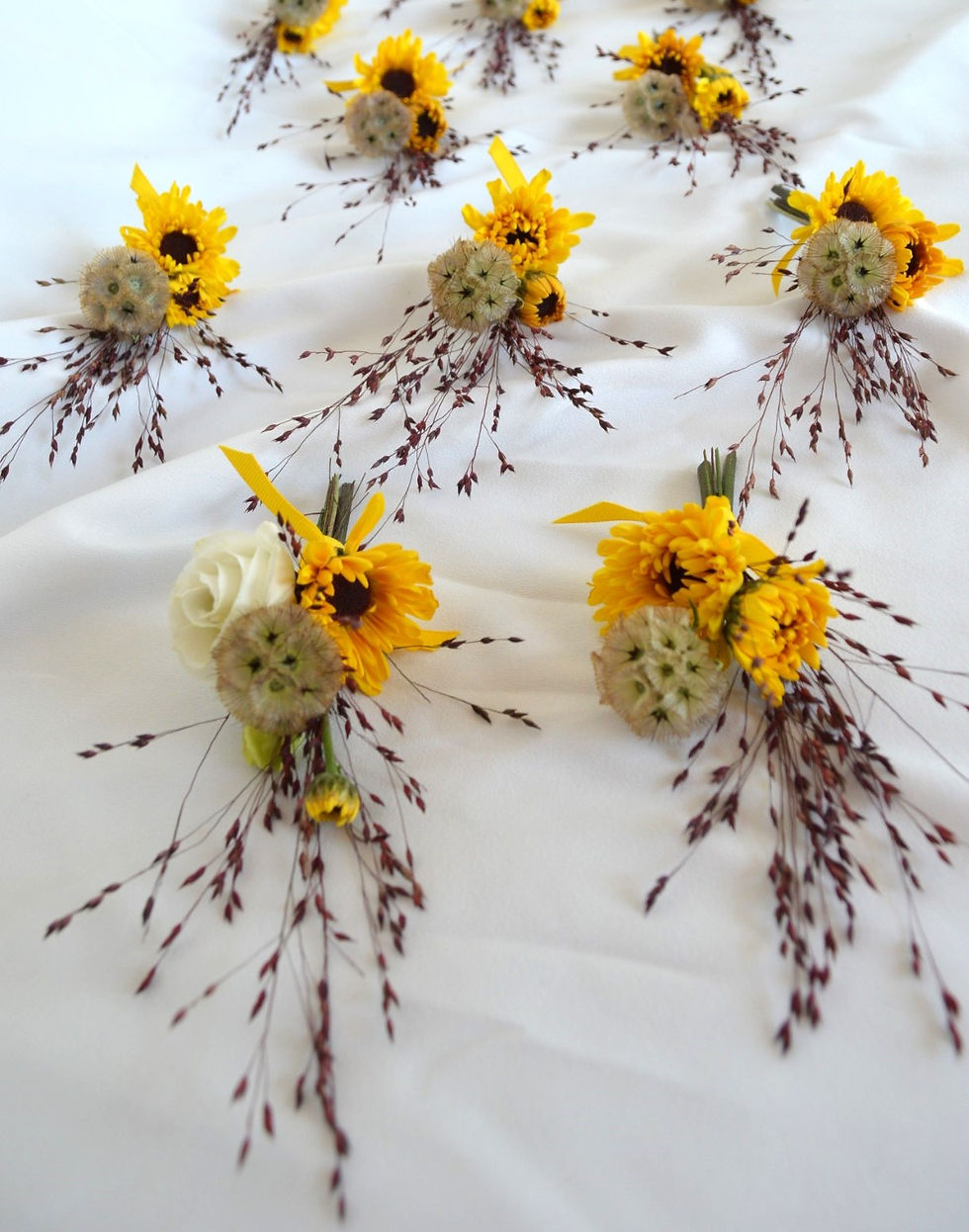 Mini Sunflower and White Lisianthus Steps to Pin-on Boutonniere