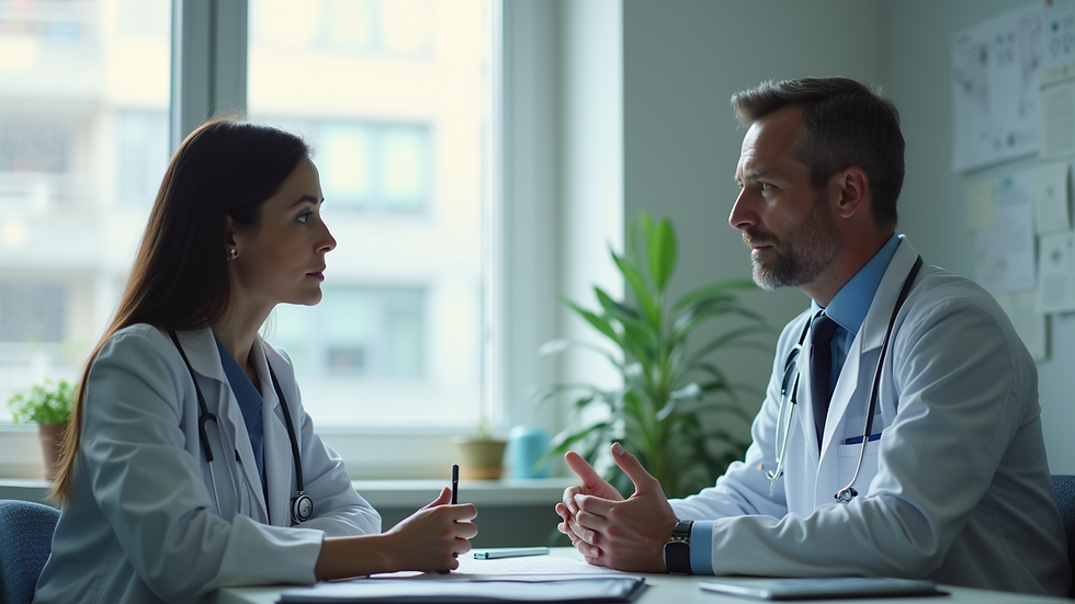 Eye-level view of a healthcare consultation with a professional advisor