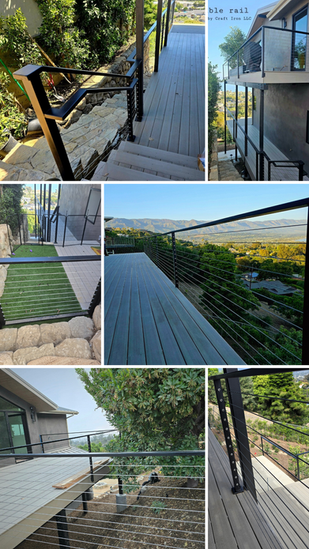 Custom stainless steel cable rail wrapping a beautiful home highlighting beautiful views on the mesa of Santa Barbara. Machined hardware and quality craftsmanship.