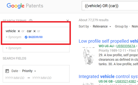 palavras chave google patents