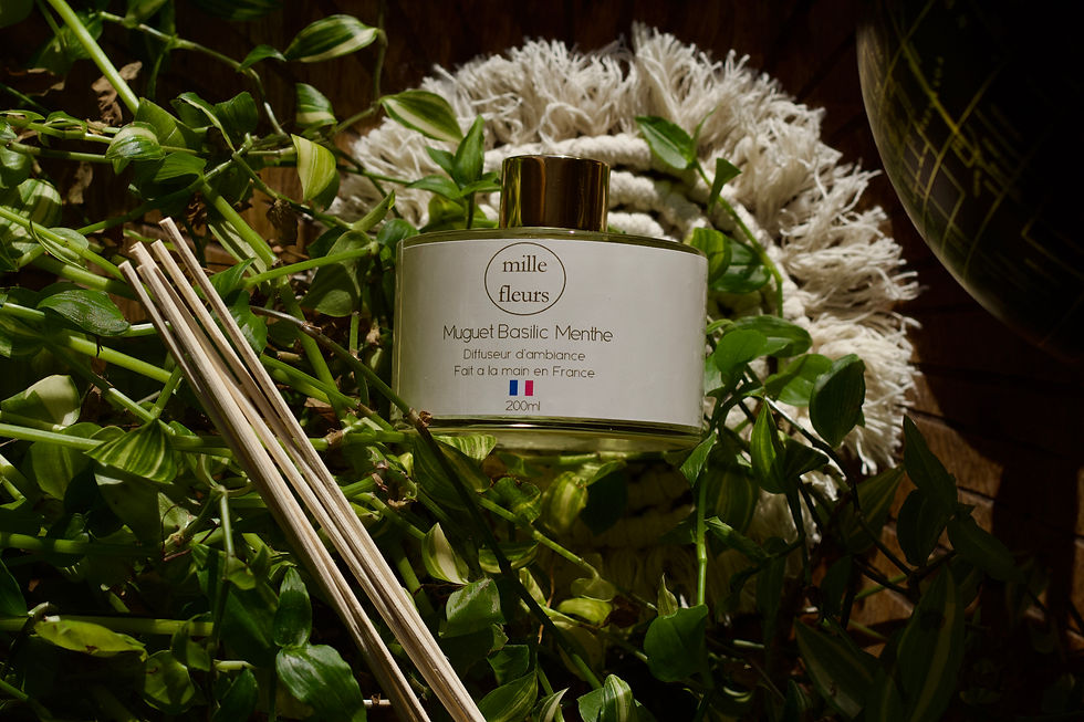 diffuseur a tiges muguet basilic menthe 200ml, photo ambiance feuille plante 