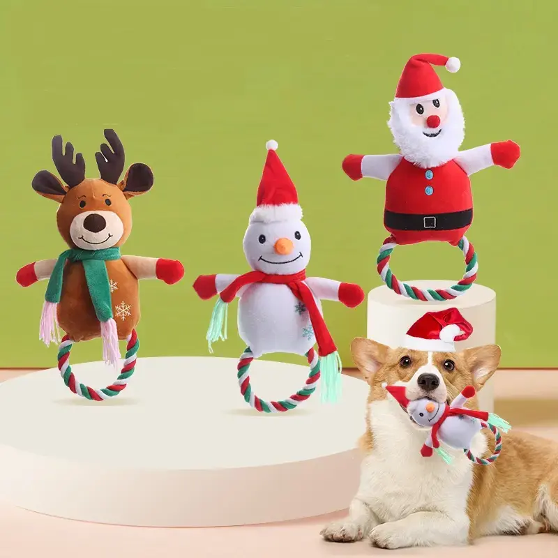Thumbnail: A Santa a reindeer and a snowman rope squeaky toys