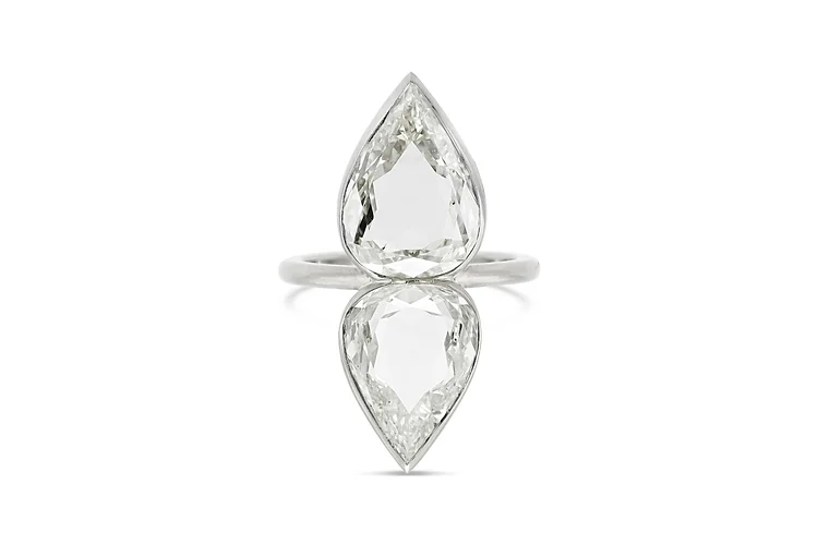 7.00 Carat Double Rose-cut Pear Shaped Diamond Ring