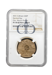 2021 Decimal Day 50p Machin Portrait Gold Proof NGC PF70 ULTRA CAMEO