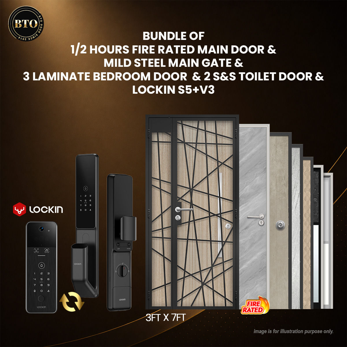 Mild Steel Gate+Main Door+03xLaminate Bedroom Door+02xS&S+LockinS5+V3