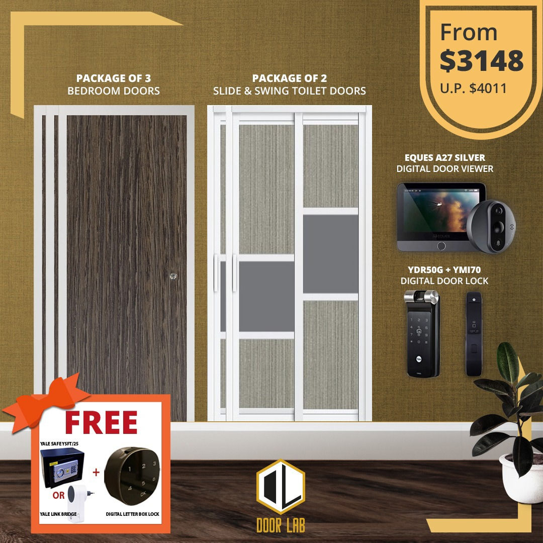 Bedroom Door + Slide & Swing Doors +Yale YDR50G/ YMI70 + Eques A27 Viewer
